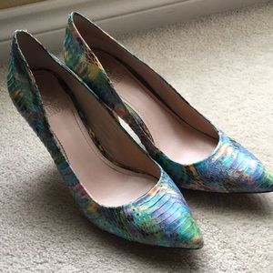 Vince Camuto rainbow snakeskin pumps